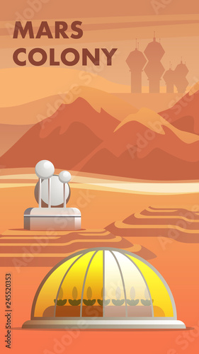 Illustration Mars Colony First Settlers Astronaut