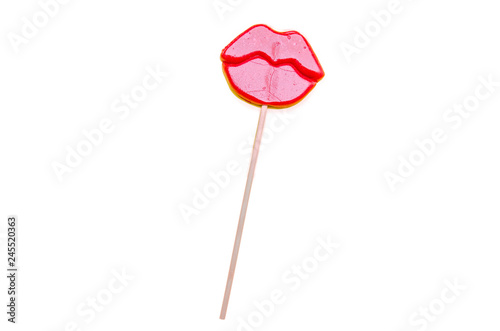 beautiful candy in the shape of lips on a white isolated background