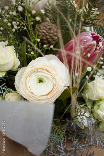 beautiful bouquet with wild flowers and roses