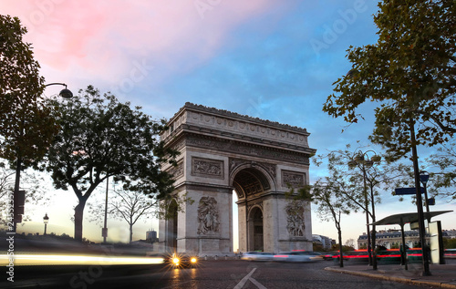 The Triumphal Arch at sunset , Paris, France. © kovalenkovpetr