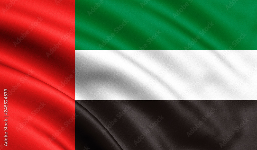United Arab Emirates flag blowing in the wind. Background texture. 3d rendering, wave - Illustration