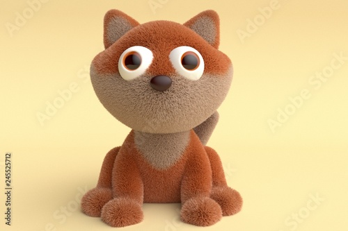 Toy Fox on a yellow background. 3d rendering © Marharyta Pavliuk