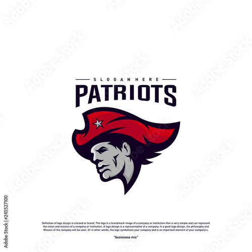 Patriots Logo Design Vector. Head Patriots Logo Design Template. Patriots Shield logo Concept