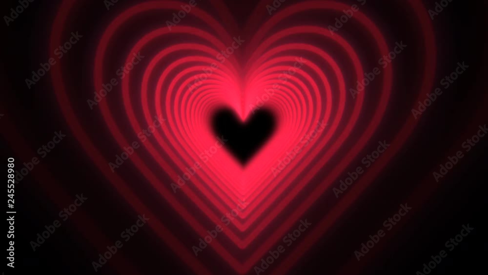 Beautiful Abstract Red Hearts Travelling Through Futuristic Tunnel. Looped animation 4K