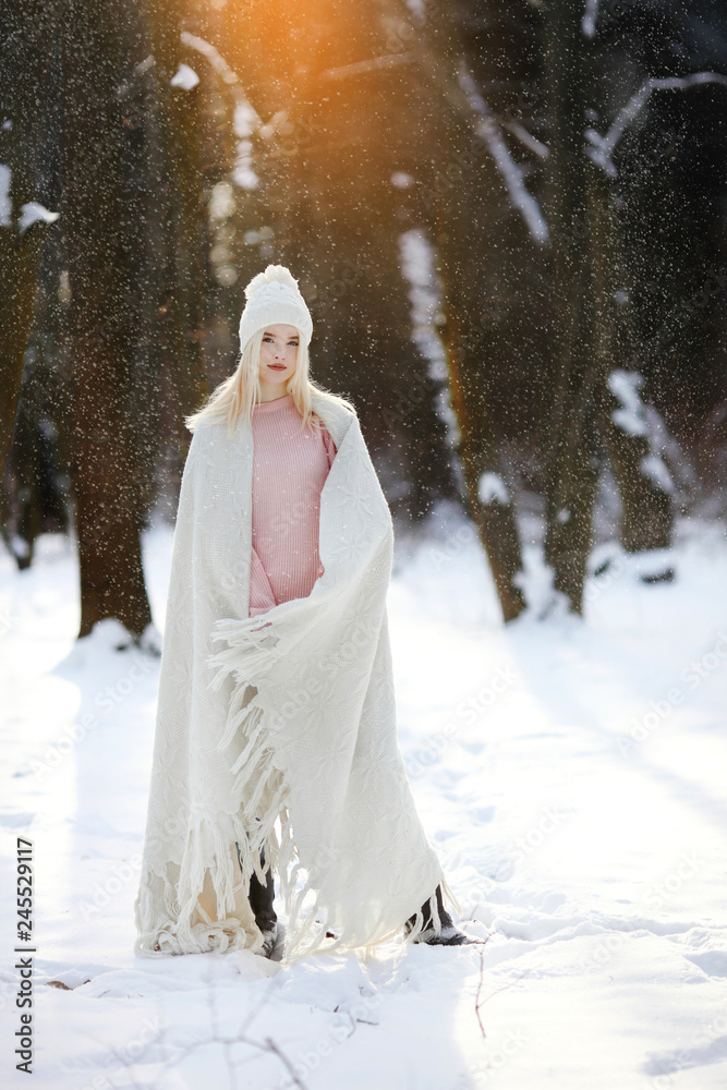 beautiful girl walking in the winter park beautiful girl walking in the winter park
