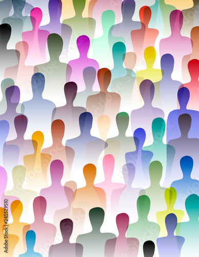 many people, crowd concept, color of inner world of each person,