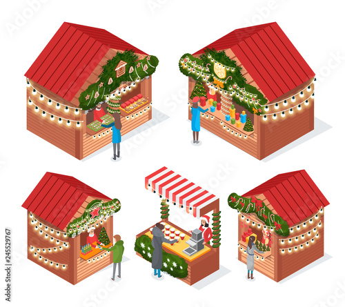 Christmas Market Kiosks and Stalls with Souvenirs