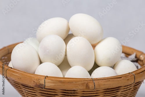 Duck egg on basket