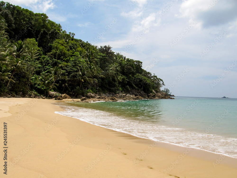 Paradise. Beautiful view of tropical jungle with palm trees and deserted perfect clean beach Paradise. Beautiful view of tropical jungle with palm trees and deserted perfect clean beach