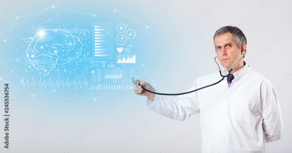 Middle aged neurologist showing the test result
Middle aged neurologist showing the test result