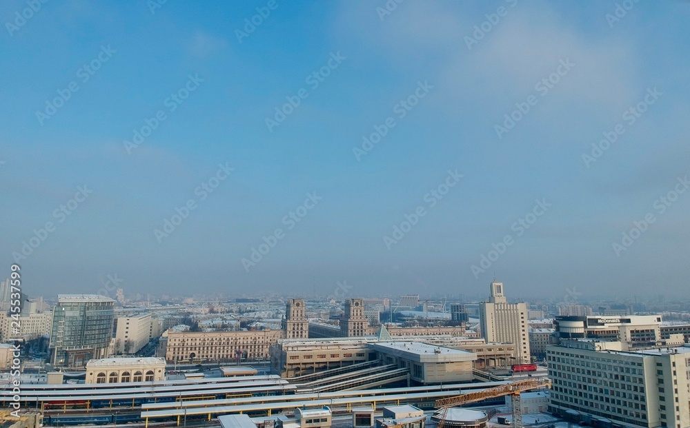 Drone photo of Minsk, Belarus in winter 