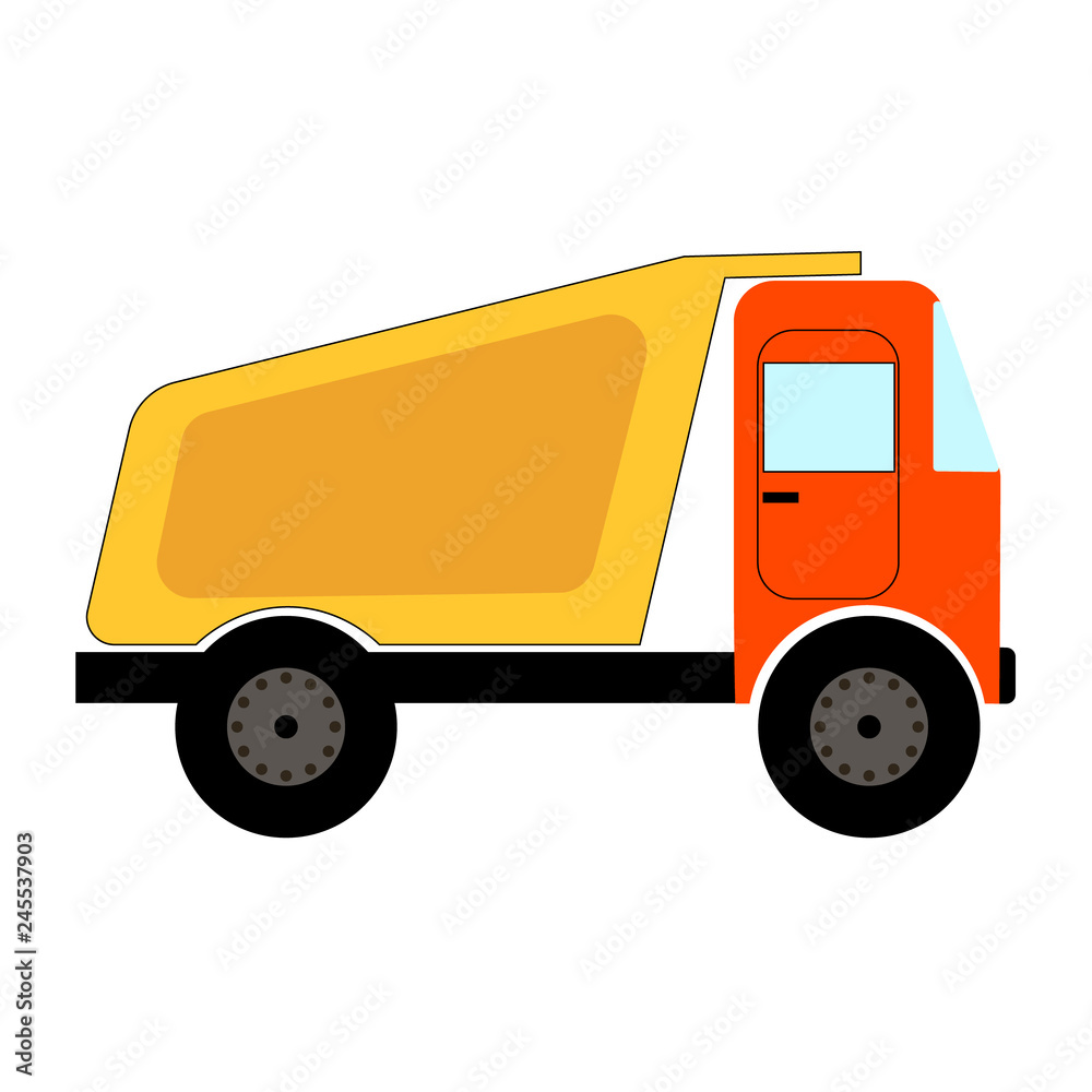 Obraz Akwareli usypu czerwona kolor żółty ciężarówka nad białym tłem