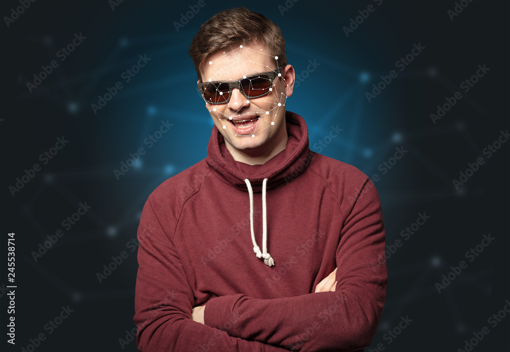 Face recognition with mesh. Cyber security concept. Face recognition with mesh. Cyber security concept.