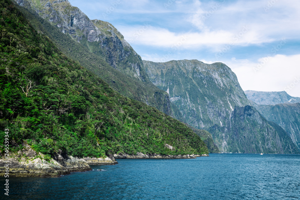 View of the beginning of Milford Sound fiord from Tasman Sea