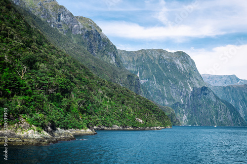 View of the beginning of Milford Sound fiord from Tasman Sea © Dmitrii