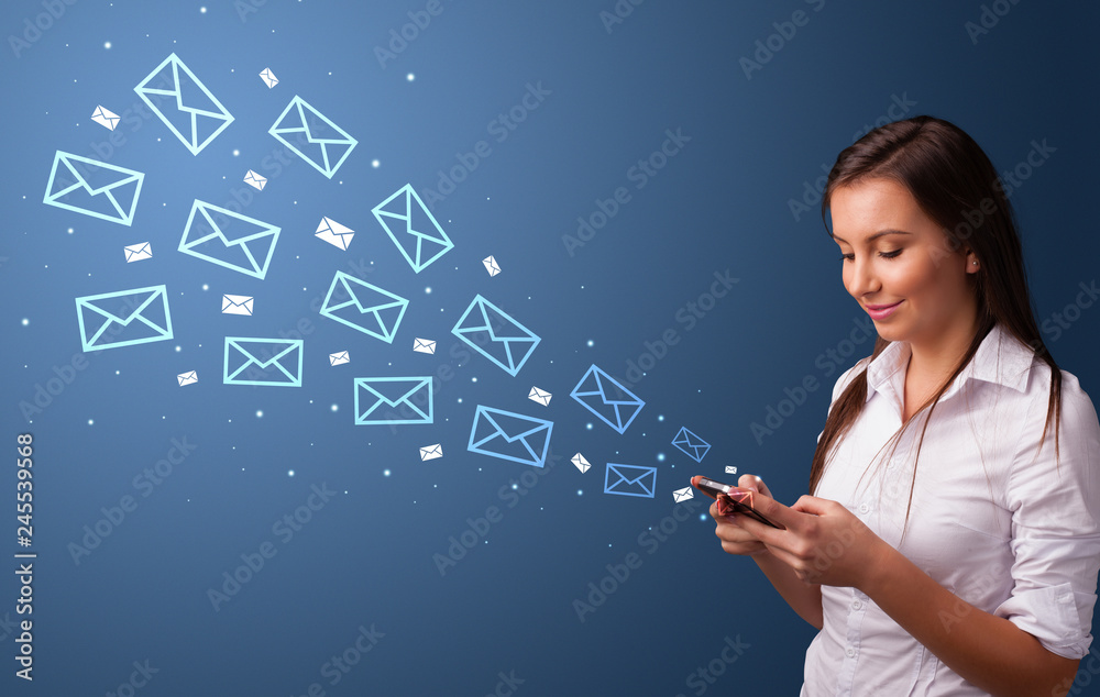 Businesswoman using phone with online communication concept around
Businesswoman using phone with online communication concept around