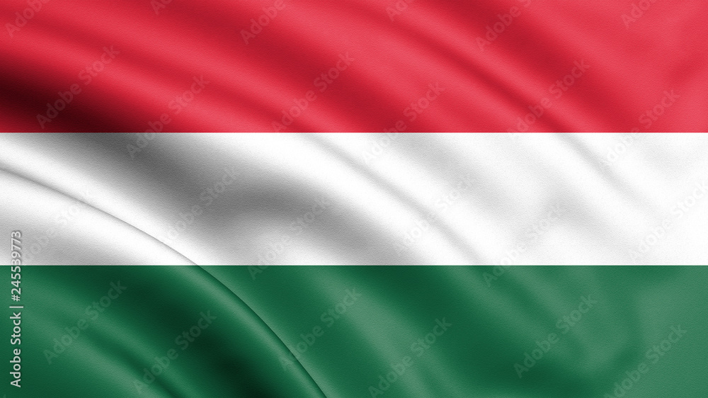 Hungary flag blowing in the wind. Background texture. Budapest, Hungary. 3d rendering, wave. - Illustration