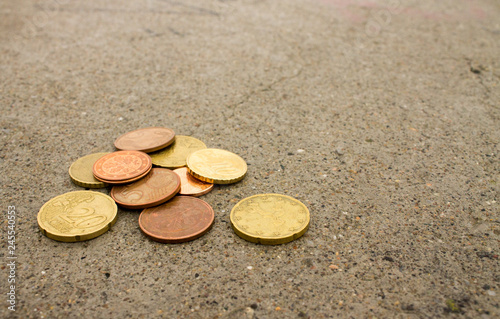 coins on the cement floor