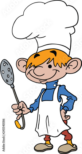 Cartoon Chef holding a skimming mesh in his hand