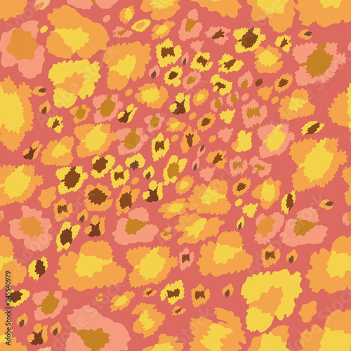 Vector Seamless pattern of leopard skin in yellow on orange background  Wild Animals pattern for textile or wall paper