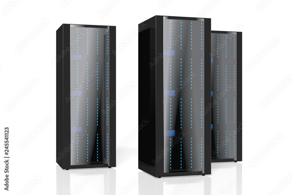 3D three servers illustration - isolated on white background; 3D three servers illustration - isolated on white background;