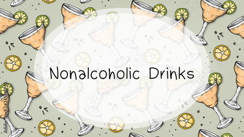 Vector Illustration of nonalcoholic drinks with cocktail glass sketch style