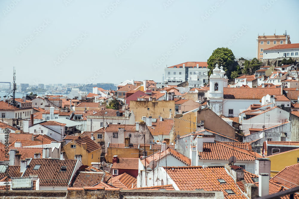 Skyline view of town in city of Lisbon, Portugal