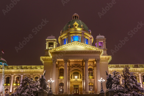 Night photos of House of the National Assembly of the Republic of Serbia