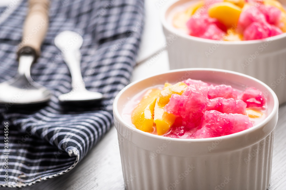 Tub Tim Krob ,Stuffed Water Chestnut in Syrup and Coconut Milk Tub Tim Krob ,Stuffed Water Chestnut in Syrup and Coconut Milk