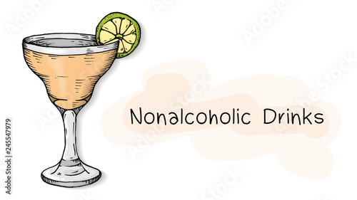 Vector Illustration of nonalcoholic drinks with cocktail glass sketch style
