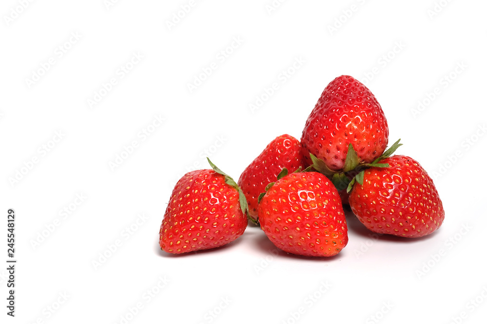 Healthy group of strawberry with white isolated background. Have some space for write wording Healthy group of strawberry with white isolated background. Have some space for write wording