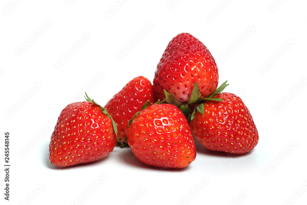 Healthy group of strawberry with white isolated background. Have some space for write wording Healthy group of strawberry with white isolated background. Have some space for write wording