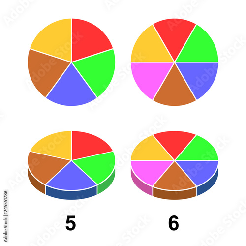 2D 3 D Fraction pie. Fractions for website presentation cover poster  flat outline icon   isolated on white background. illustration 