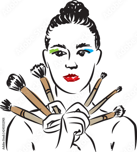 woman make up and brushes illustration
