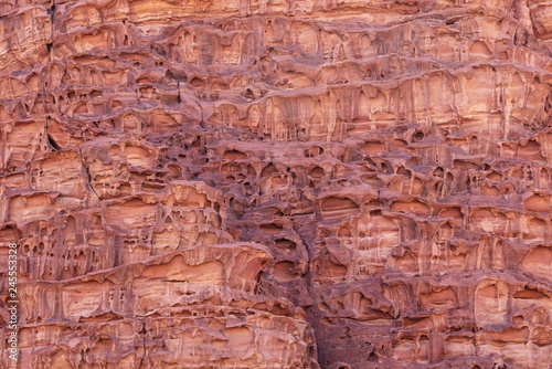 Melting stone texture, Close-up mountain surface texture in Wadi Rum desert, Jordan