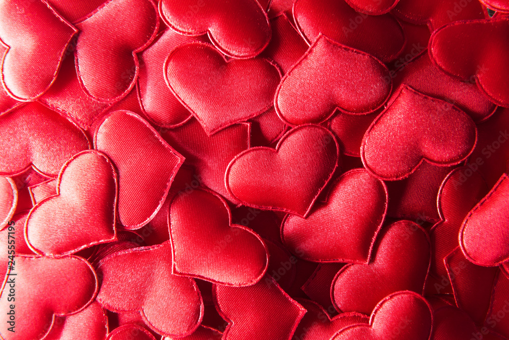 Red textile hearts closeup. Valentines day background, creative texture and love concept Red textile hearts closeup. Valentines day background, creative texture and love concept