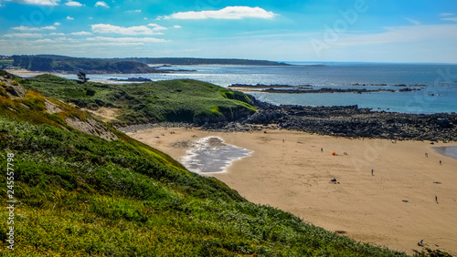 View of the coast in sunshine in Brittany at Cape Frehel in France