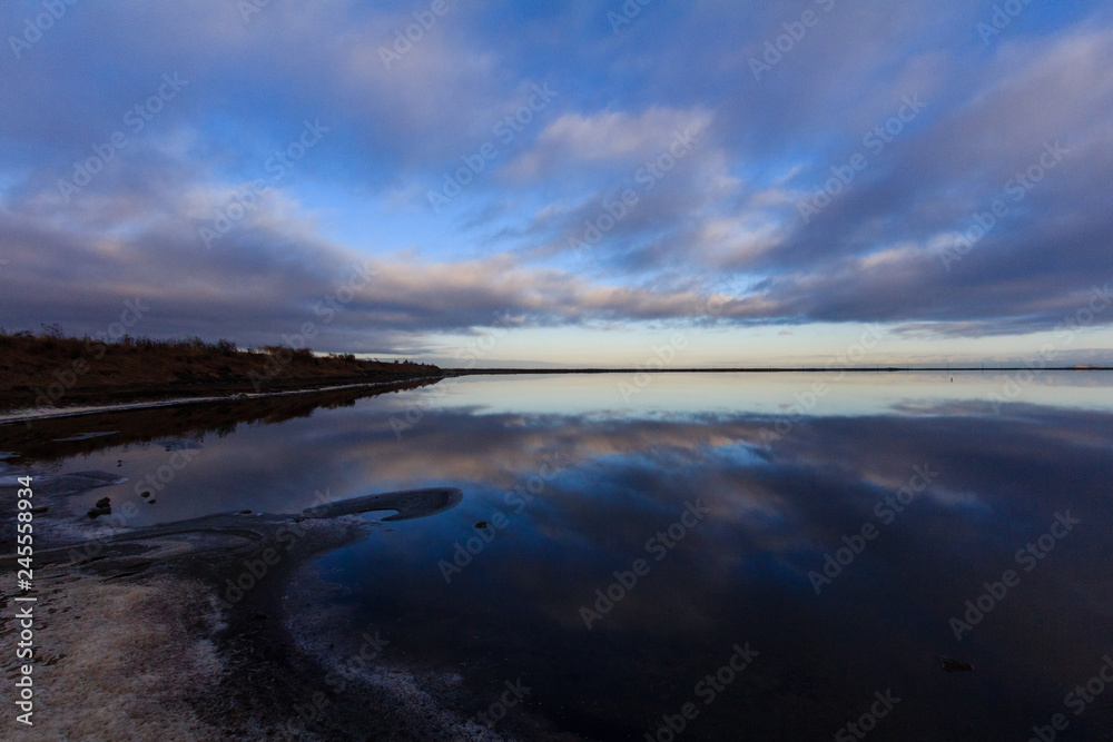Reflection of a Blue Sunrise in the Water at Alviso Marina County Park