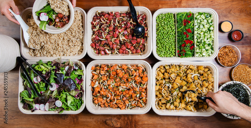 Buffet of Poke bowl ingredients