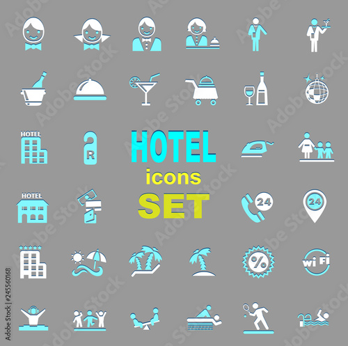 Set of blue and white  hotel icons