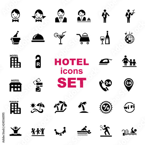 Set of black and white  hotel icons