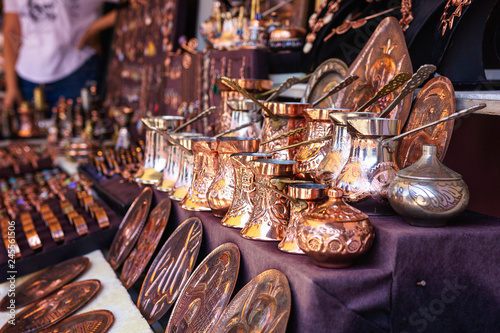 Copper jugs on the street bazaar in Mostar