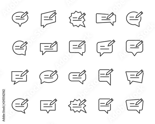 set of speech bubble icons, such as talk, chat, comment, conversation, review