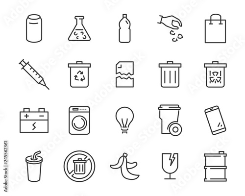set of waste icons, such as garbage, pollution, dirty, trash, industry