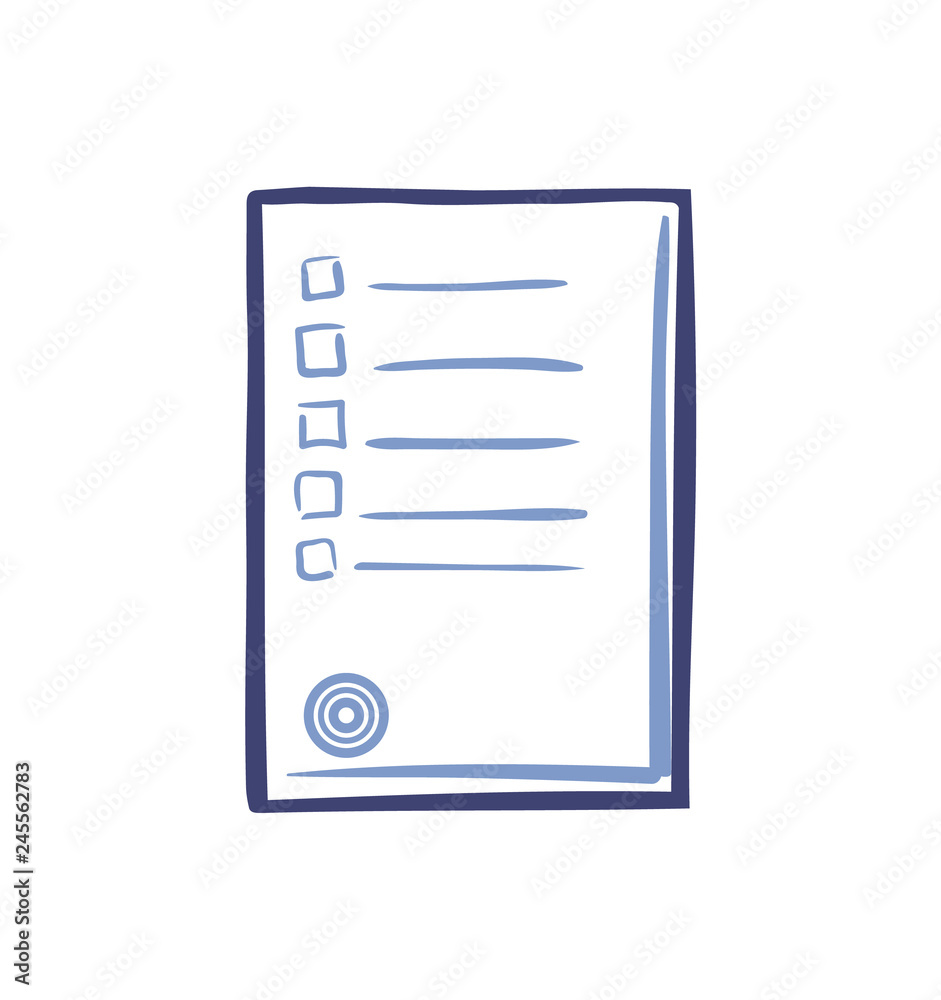 Office paper with stamp and boxes isolated icon vector. Document with text and published information and data. Voting blank with authorization form Office paper with stamp and boxes isolated icon vector. Document with text and published information and data. Voting blank with authorization form