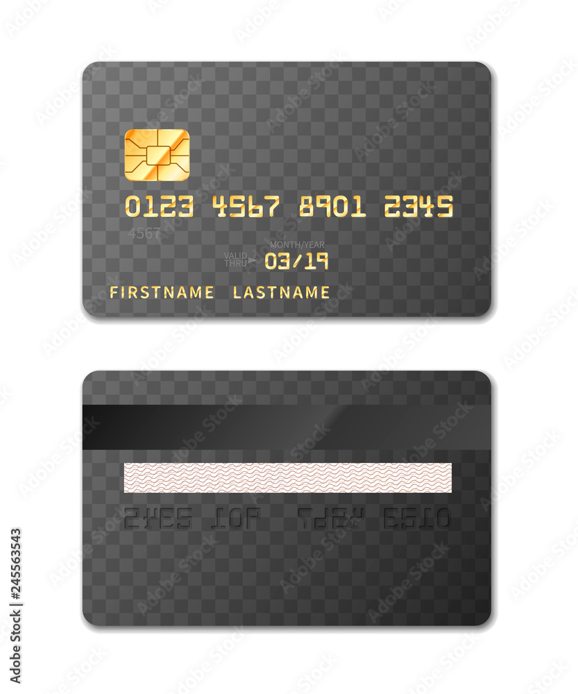 Credit card template from both sides, design mockup on transparent ...