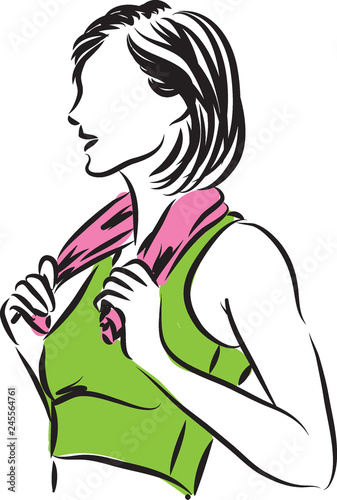 fitness woman with towel illustration