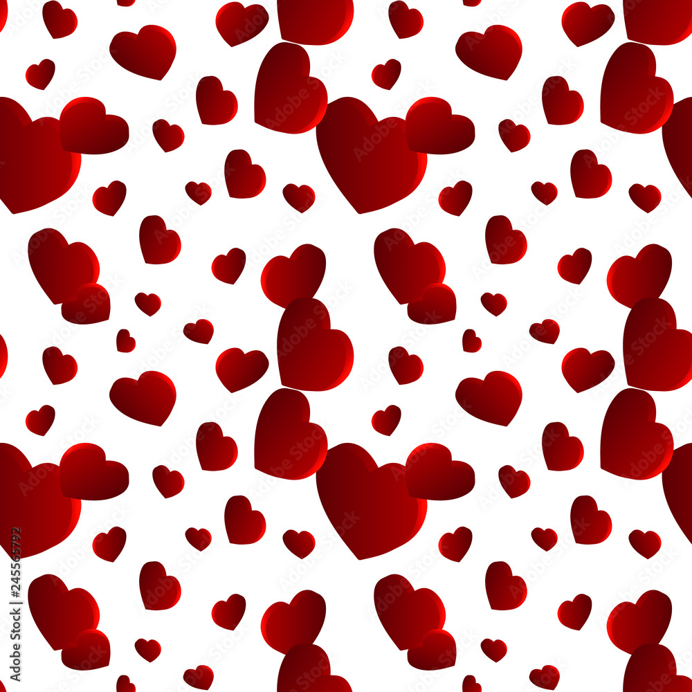 Valentines day heart seamless pattern isolated on white. Valentines Day background for festive decor, wrapping paper, print, textile, fabric, wallpaper