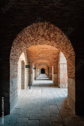 Arches at Montju  c Castle  in Barcelona  Spain