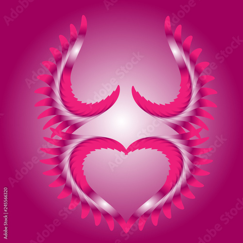 Abstract pink heart with wings.